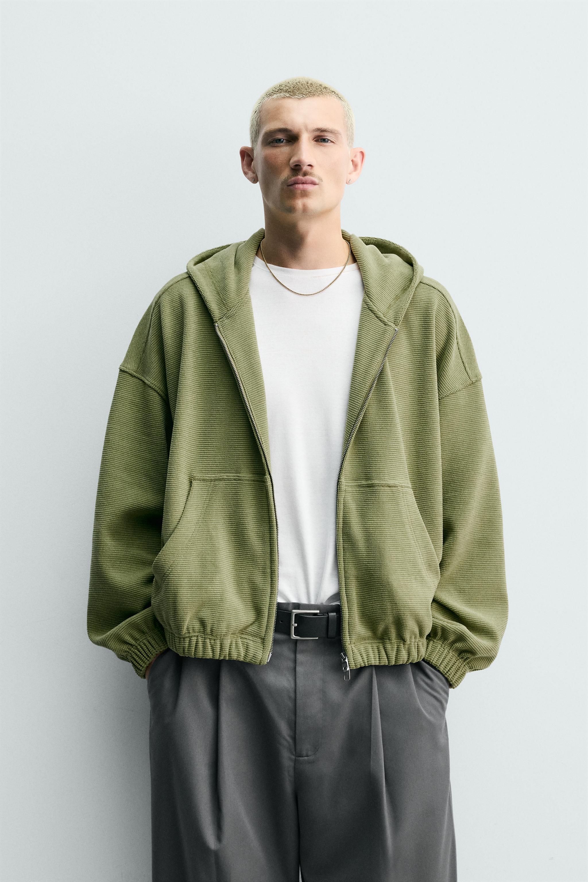 BLOUSON WAFFLE DÉLAVÉ À CAPUCHE